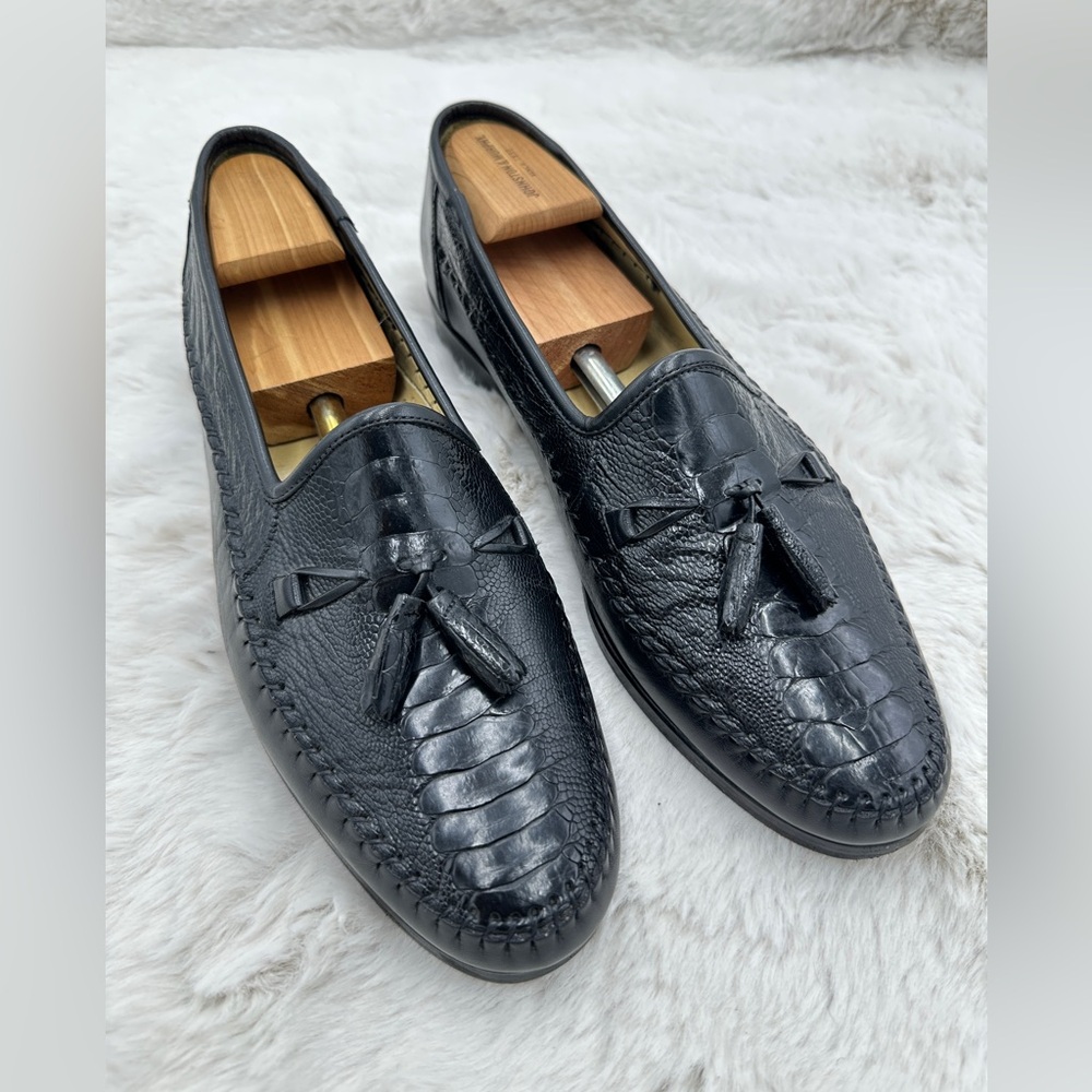 ZELLI Ostrich Full Quill Moccasin Tassel Toe Loafers‎ Mens 13 M black